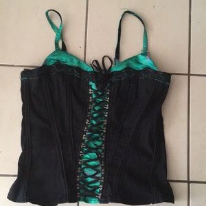 Tripp green gothic corset top, silk, asian style